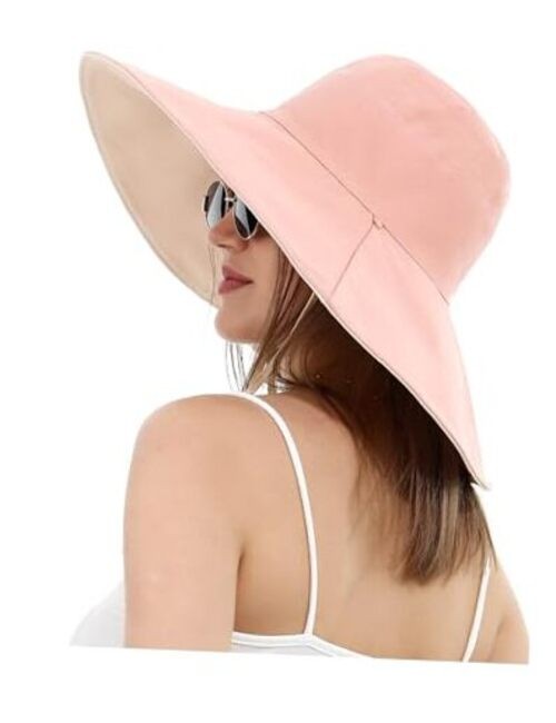 Women Cotton Fishing Bucket Hat Reversible Ultra Wide Brim Sun Hat Beach Pink