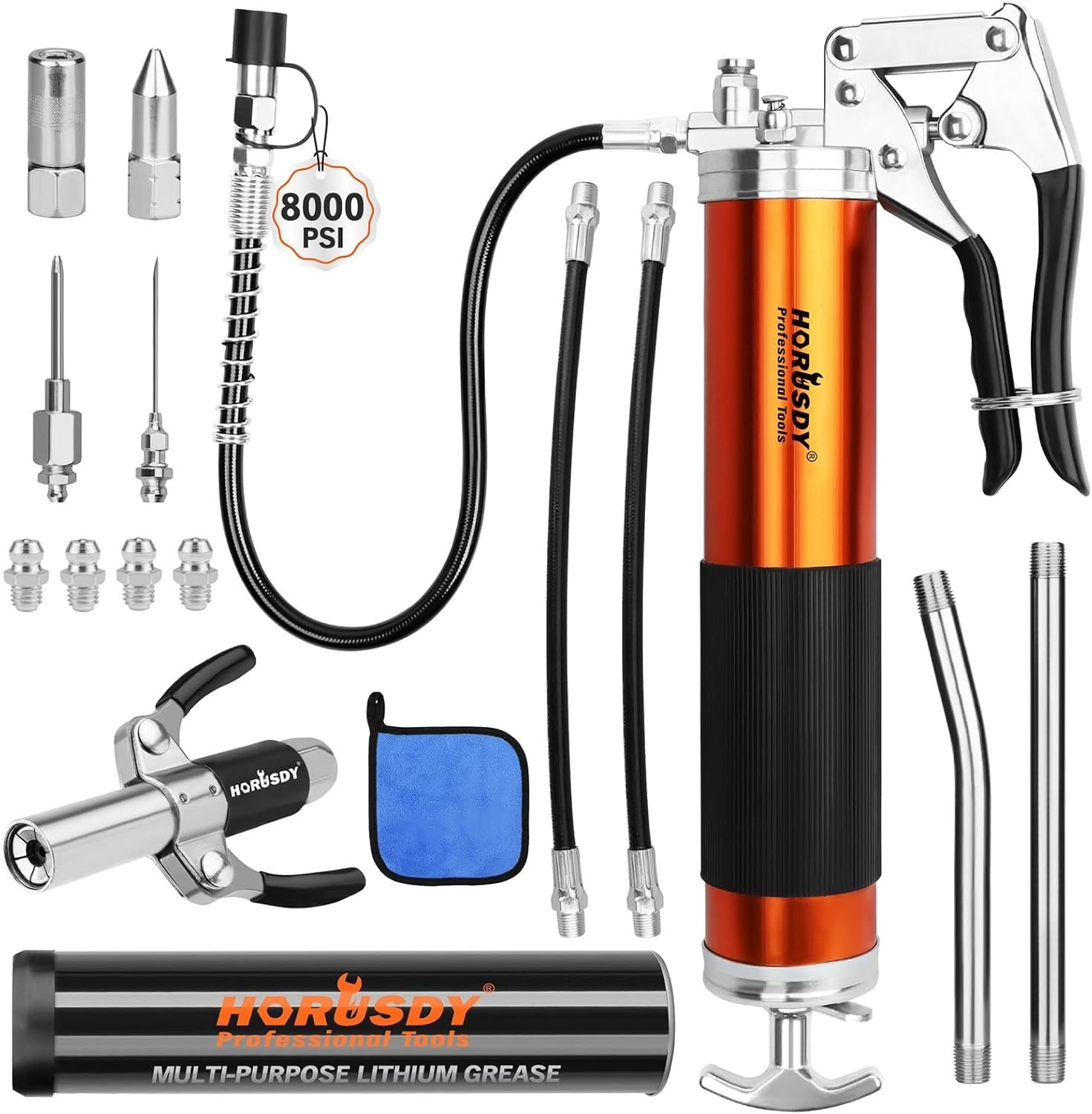 Kit Engrasadora 18 Piezas 8000 PSI Servicio Pesado Mangueras Accesorios Automotr