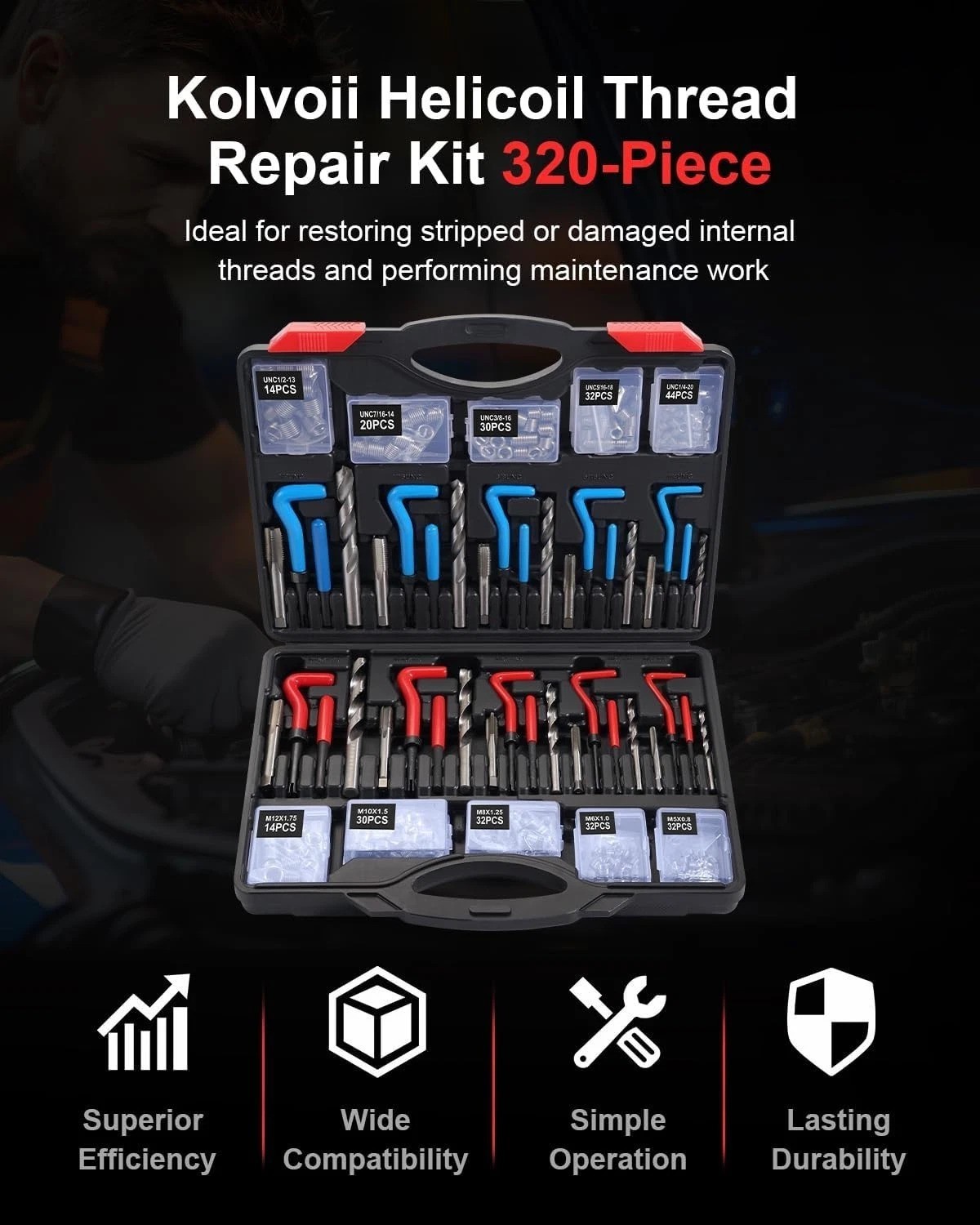 Master 320pc Helicoil Thread Restorer Kit - SAE Metric HSS Drill Tap Engine Stud