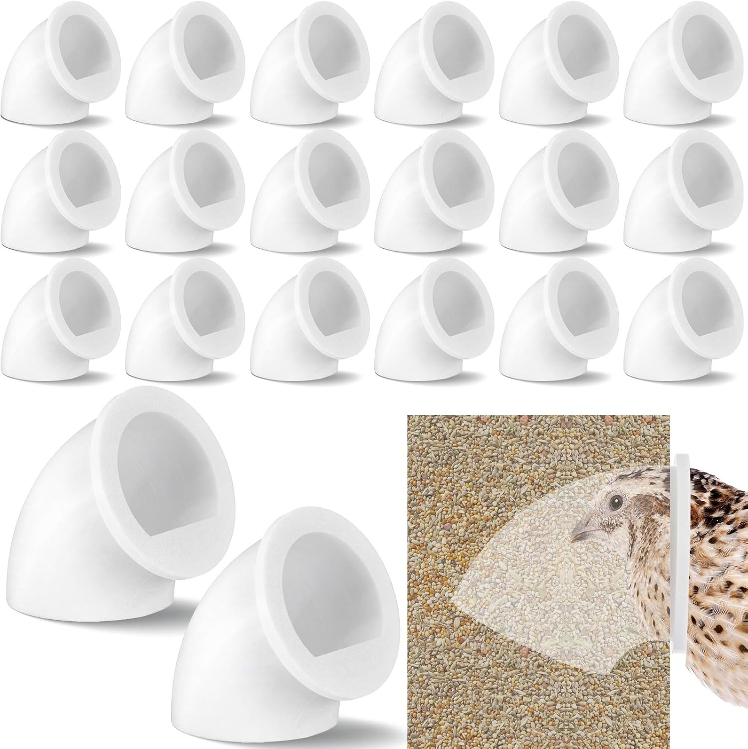20 Pack Quail Feeders No Waste Chicken Feeder Port DIY Chick Feed Saver Quail Su