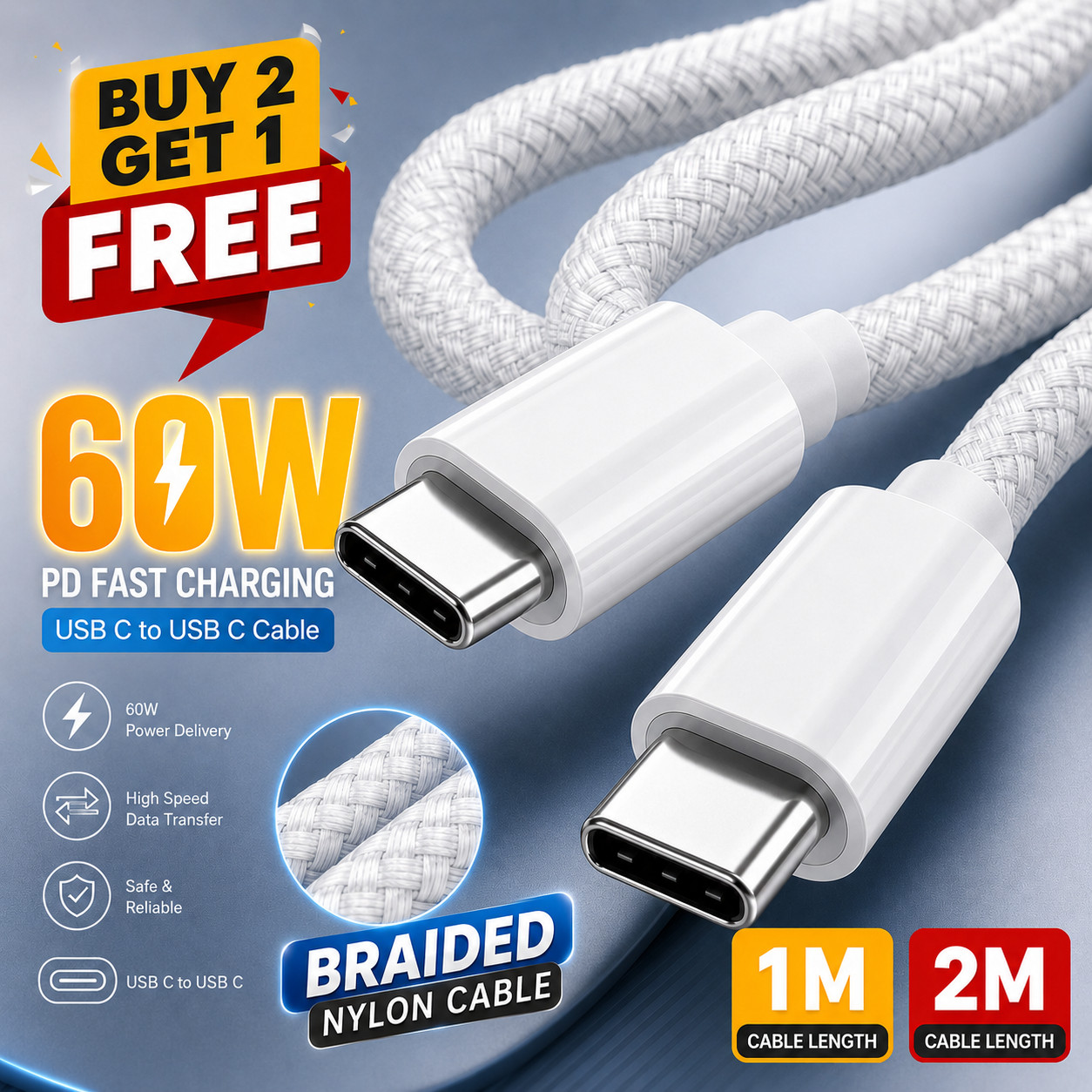 USB C To USB C Fast Charger Cable Dual Type C Charging Data Sync USB Cable Lead