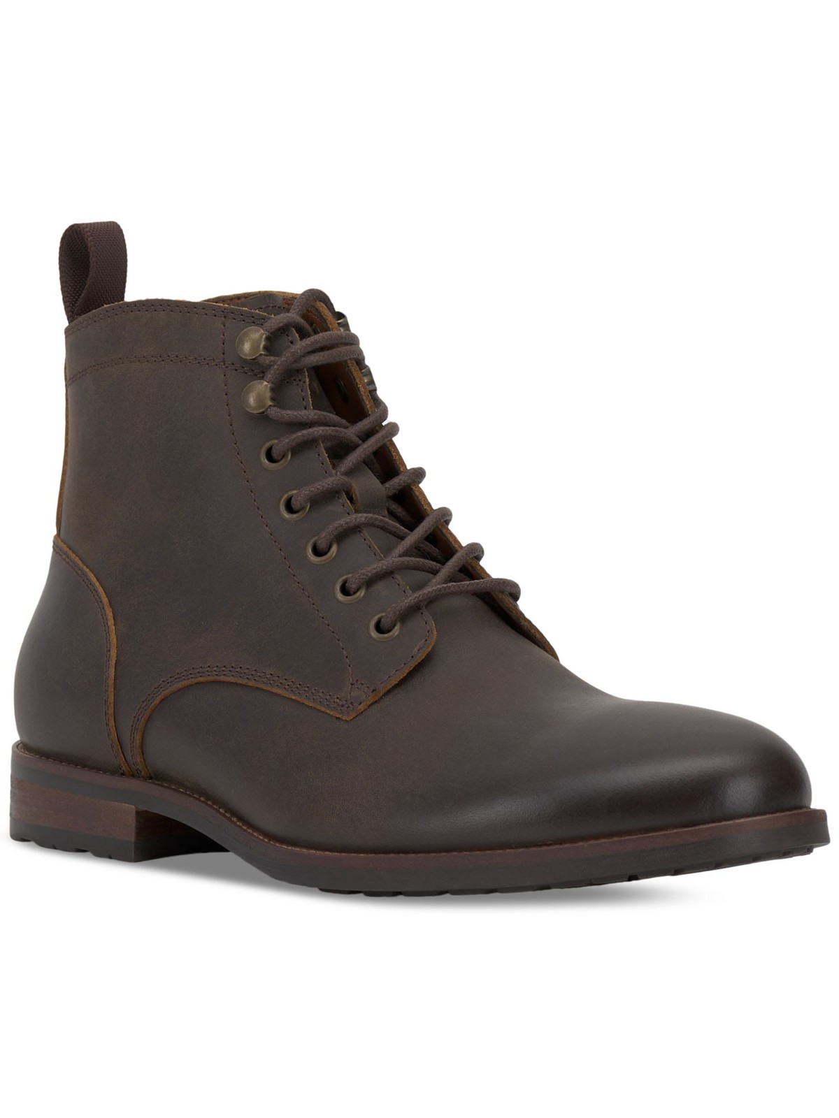 VINCE CAMUTO Mens Brown Pull Tab Lannie Toe Block Heel Leather Boots Shoes 11 M