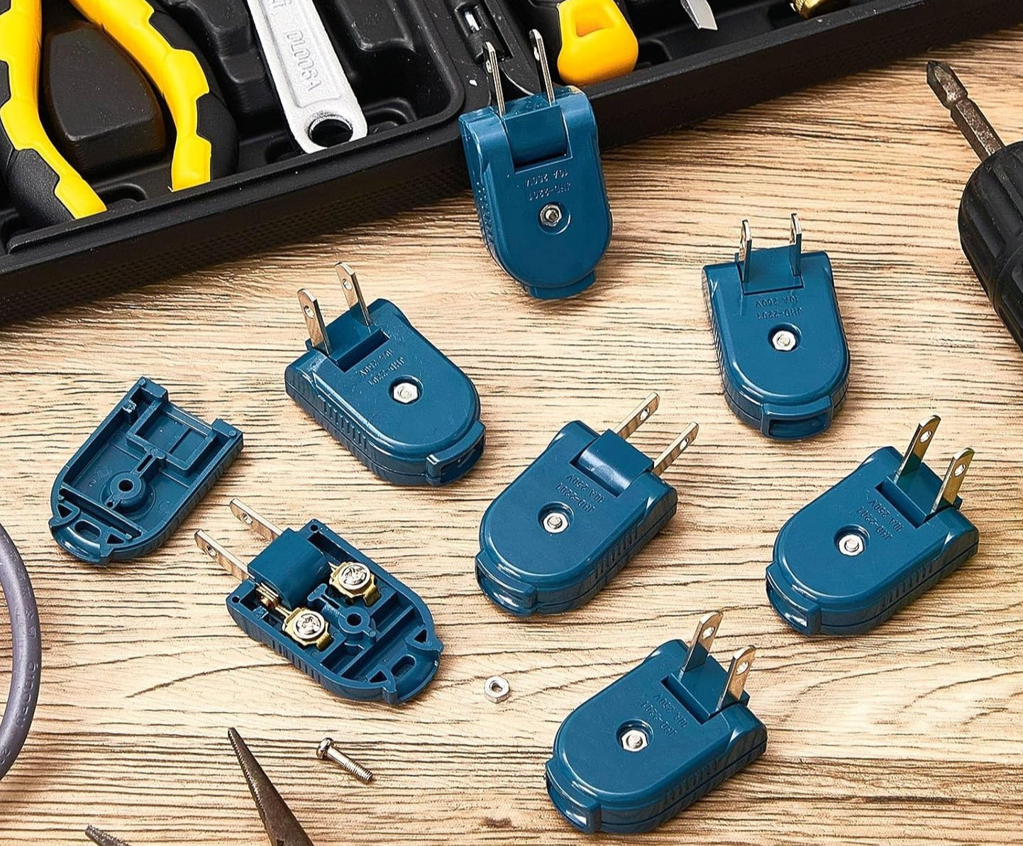 7 Piece Replacement Plug Extension Cord 2 Prong 125V 15A Electric Plug Rotatable