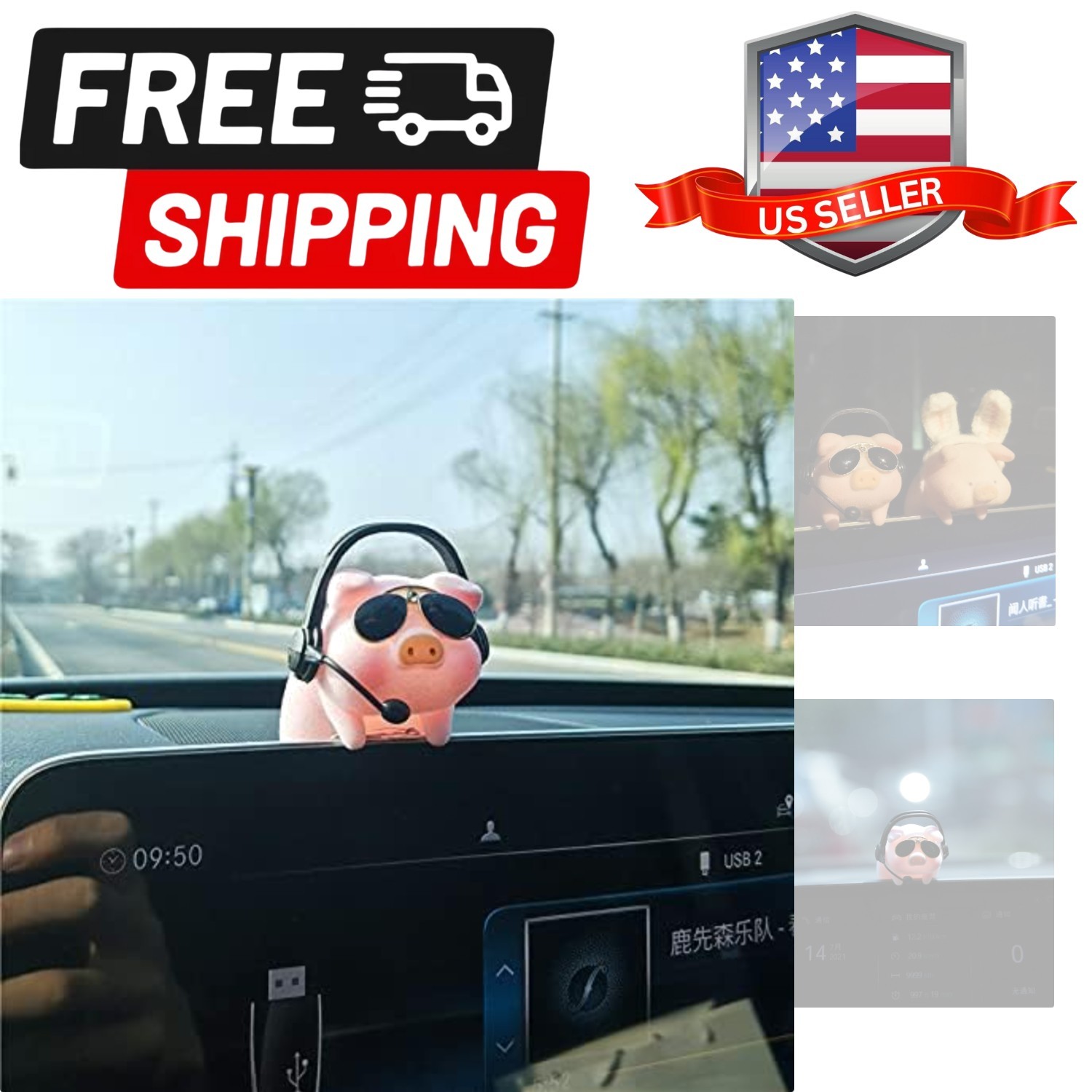 LULU the Car Monitor Pig Decor - Cute Lucky Piggy Dashboard Companion for Car...