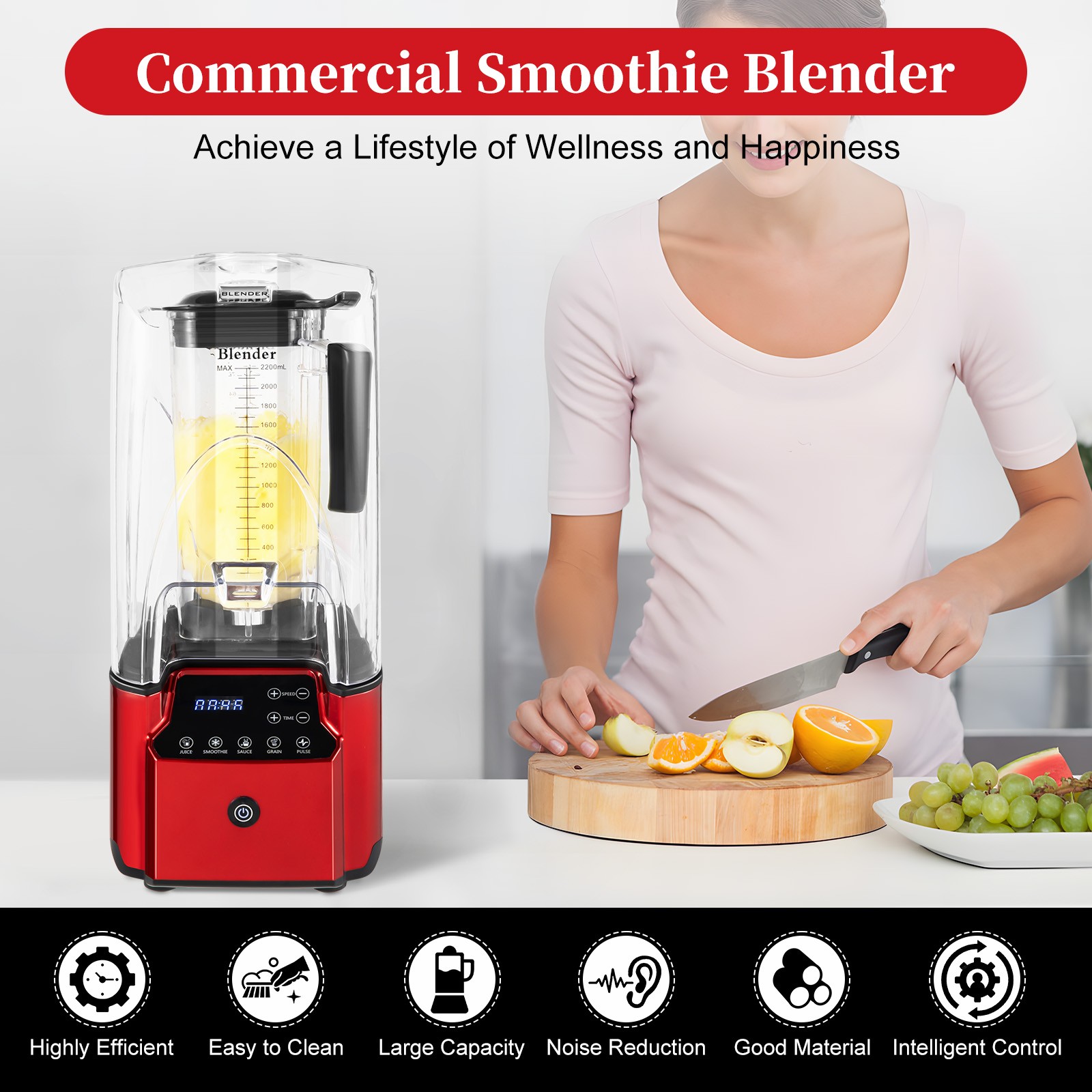 Commercial Professional Blender W/ Shield Quiet Sound Enclosure Timer 2200W