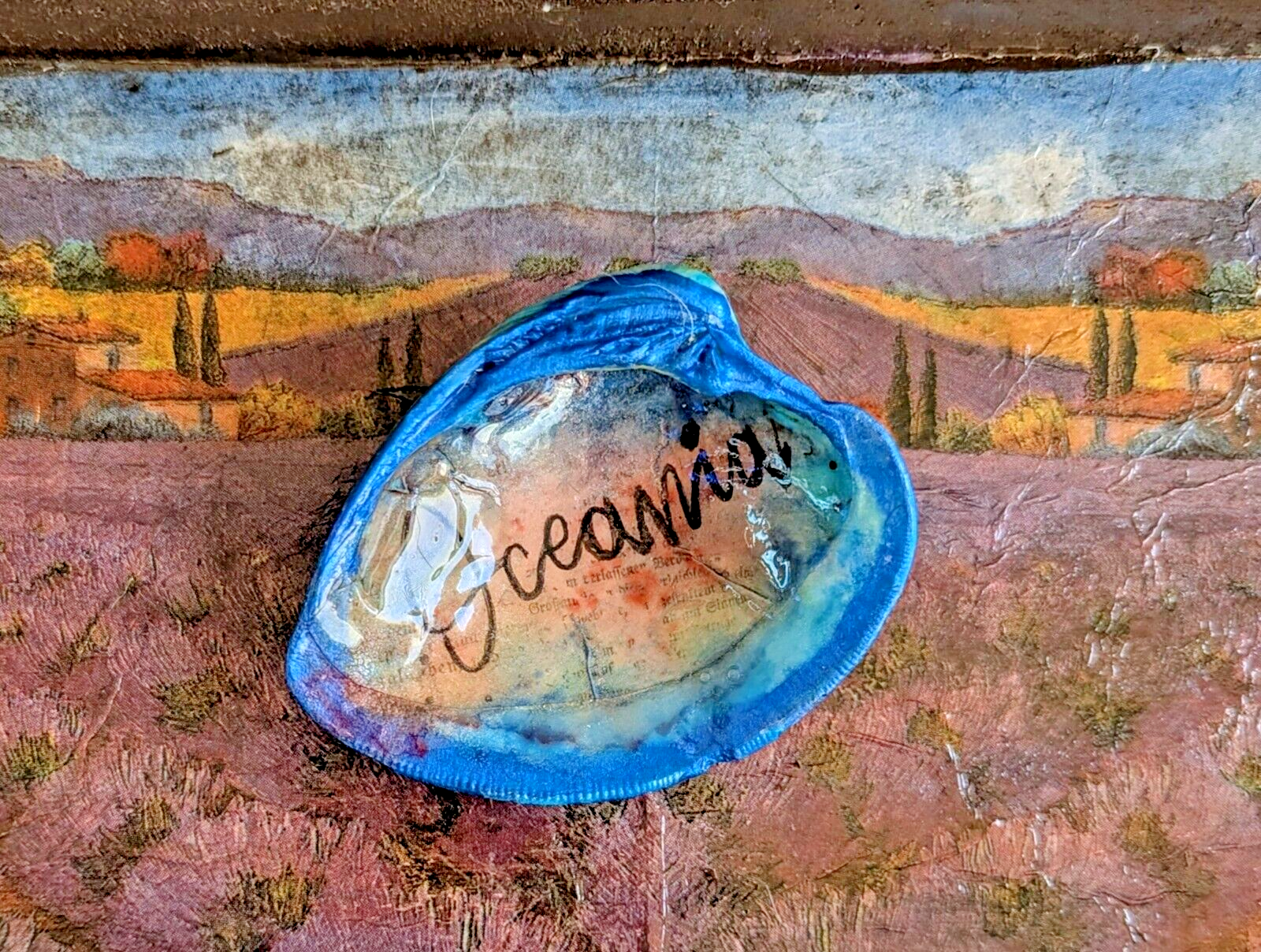 Set of 2 - Hand Painted Decoupage Quahog Seashells