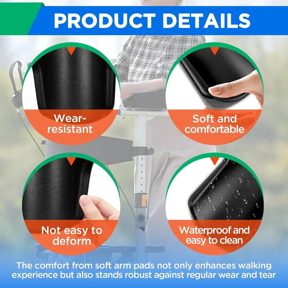 Rollator Armrest Pad, Universal Rollator Arm Rest Attachment, Soft and Comfortab