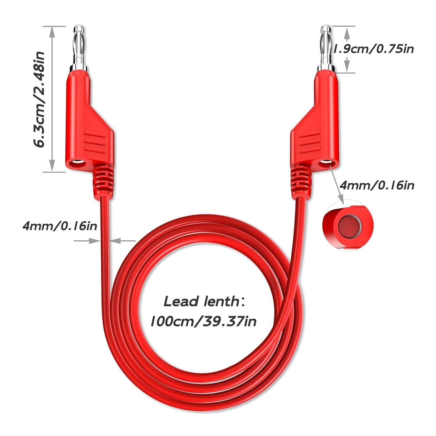 Versatile 2pcs Banana Plug Lead Set - 100cm 4mm Cables for Safe Testing
