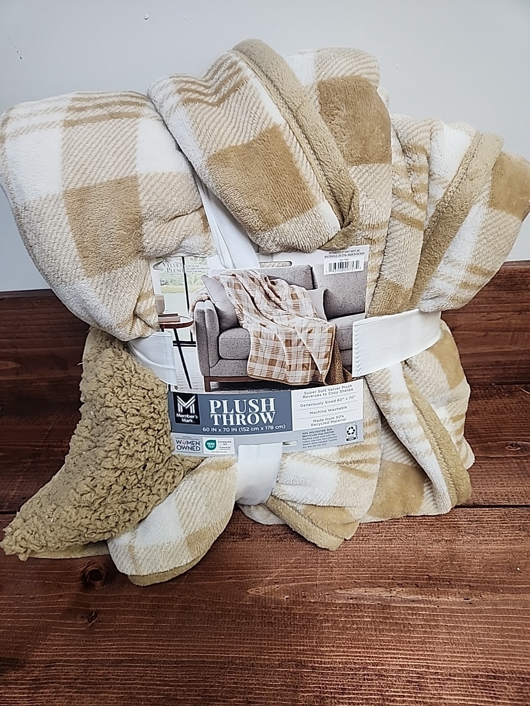 NWT Member’s Mark Sherpa Throw SOPHIA BLOCKPRINT Velvet Plush Throw 60”x70” COZY