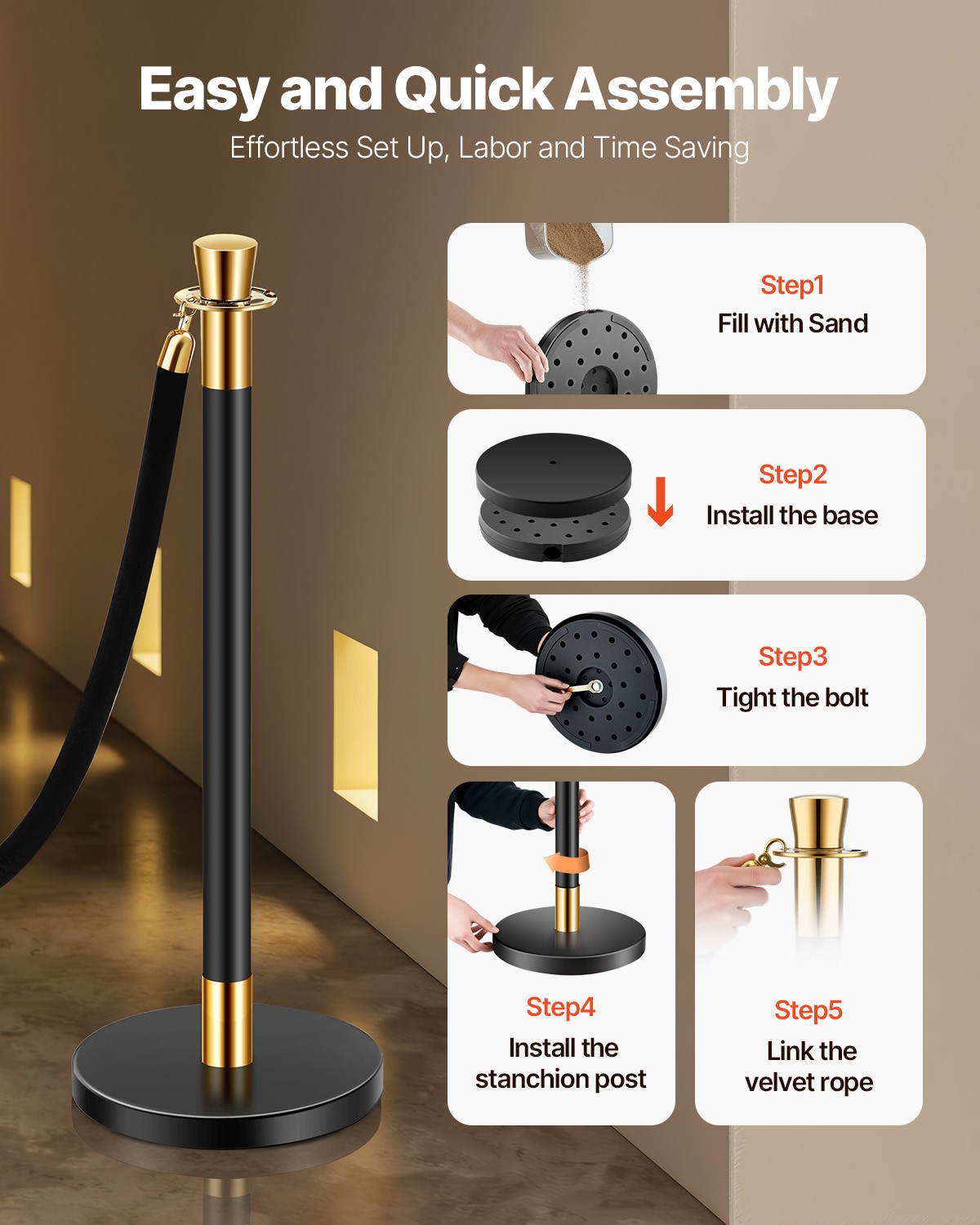 VEVOR 6Pcs Stanchion Posts Queue Barrier Crowd Control Sand Injection Base