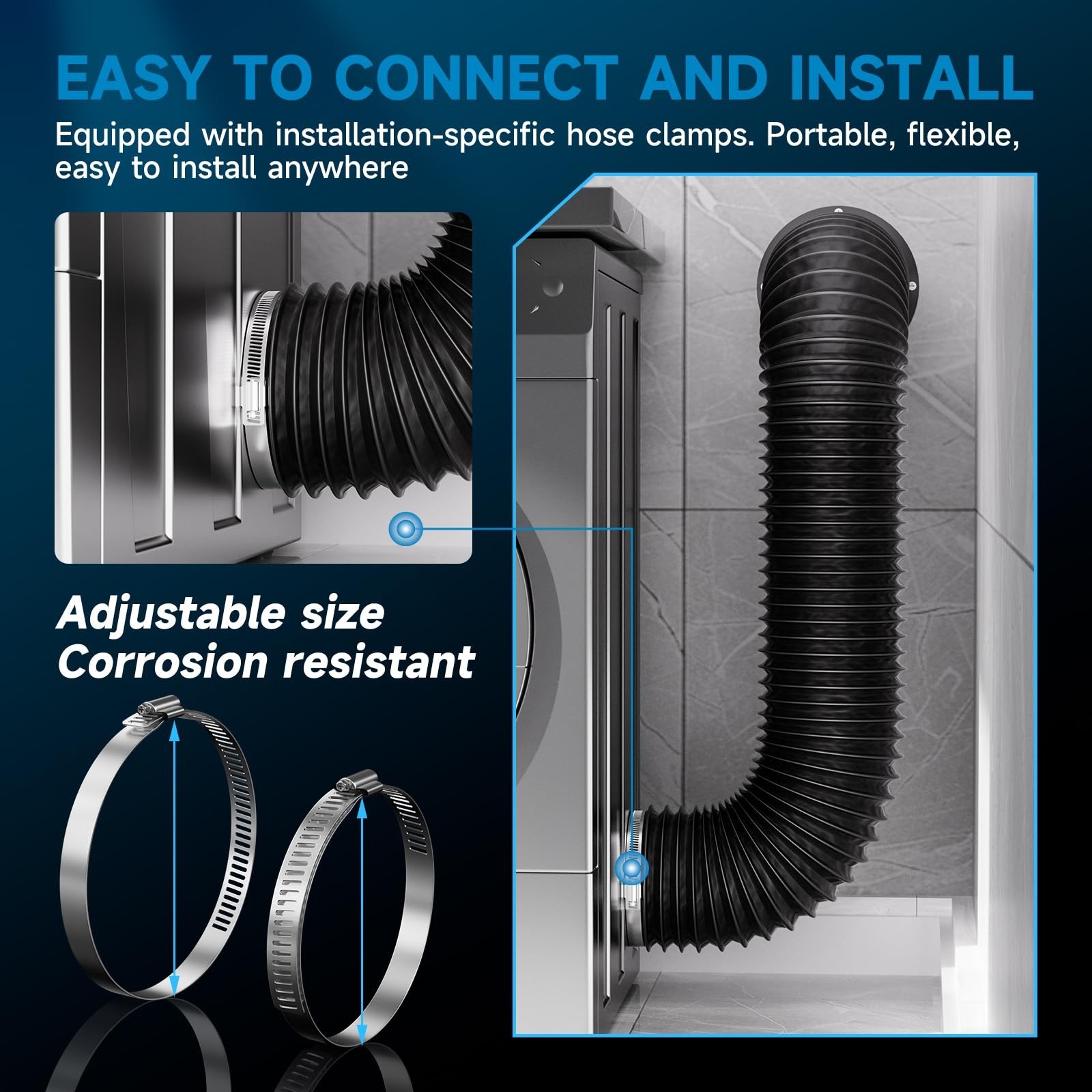 Hon&Guan 4inch 3FT Dryer Vent Hose, Flexible Exhaust Duct Hoset with 2 Hose C...