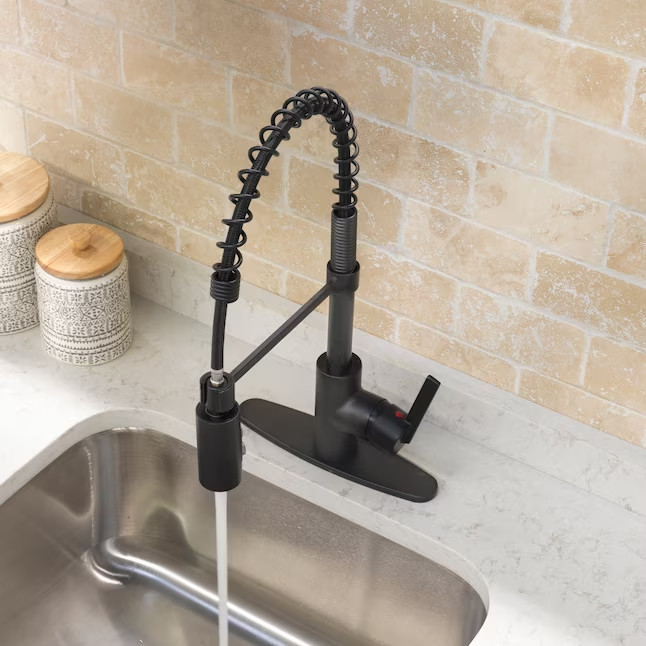 Project Source Flynt Matte Black Commercial Pull-Down Kitchen Faucet