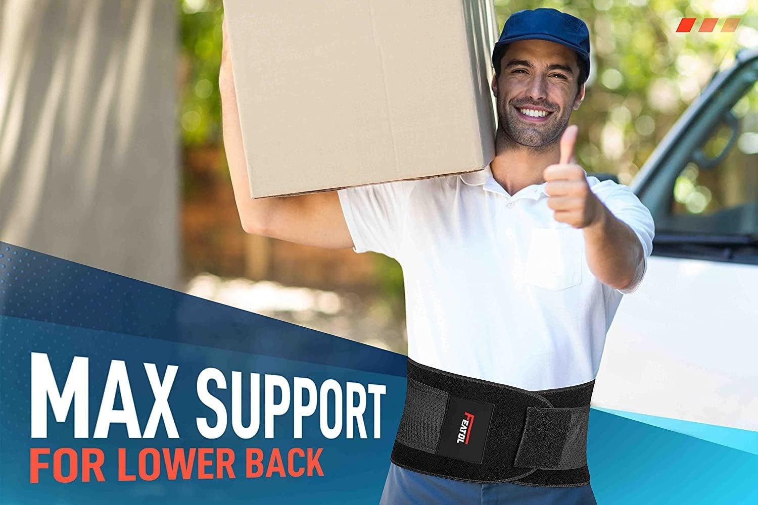 FEATOL Back Brace Support Belt-Lumbar Support Back Brace for Back Pain, Sciatica