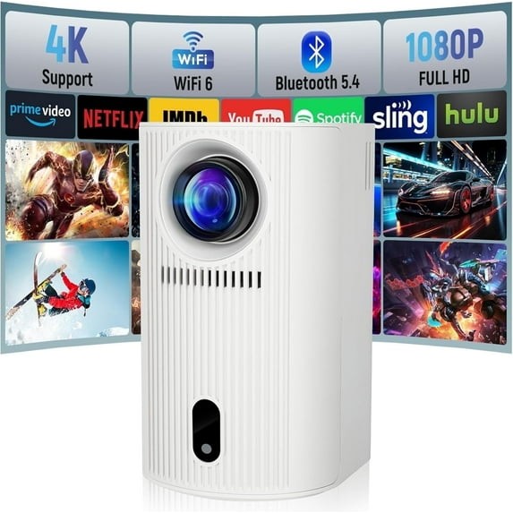 2026 Mini Projector with WIFI 6/ Bluetooth 120'' Screen Auto Keystone 4K 1080P