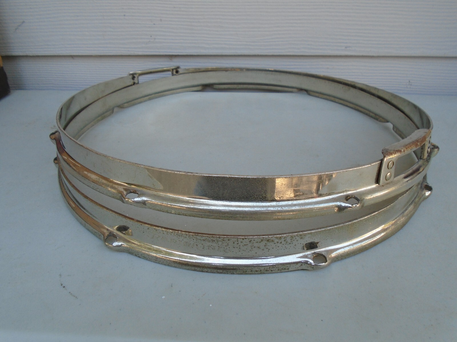 VINTAGE SLINGERLAND RADIO KING 15" PARADE SNARE DRUM RIM SET-NICKEL BRASS-VG!