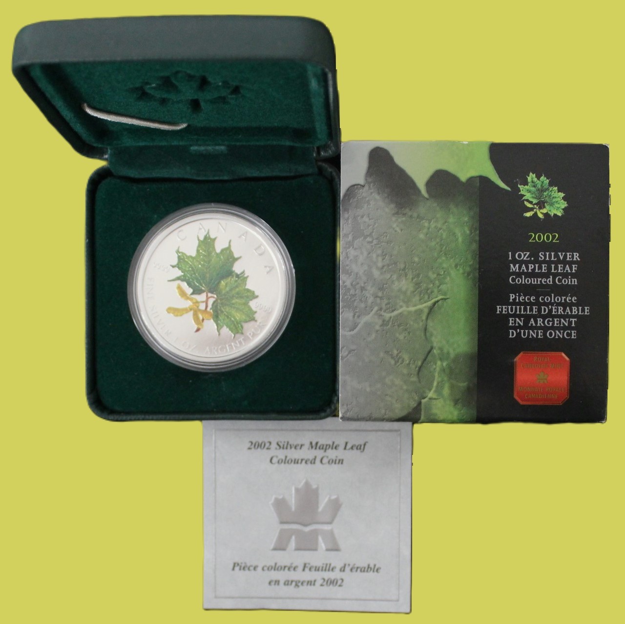 2002 $5 CANADA 1oz SILVER MAPLE LEAF - SPRING COLORS