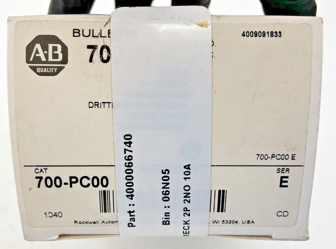 New Allen Bradley 700-PC00 Ser E Relay Third Deck Type P 0-Pole 0NO 700PC00