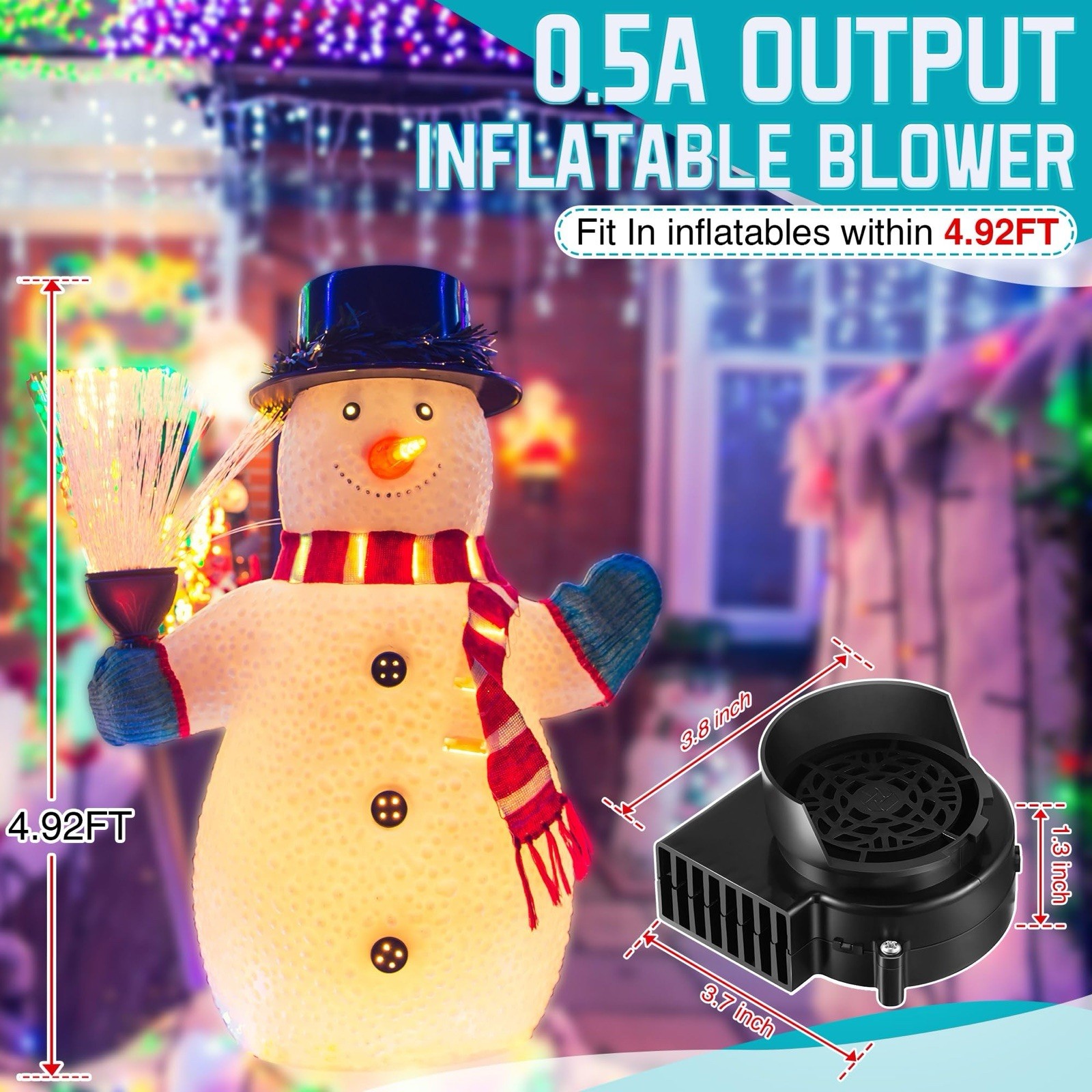 Hiboom 2 Pack Inflatable Fan Blower 12V .5A Each With 3 LED Lights Replacement