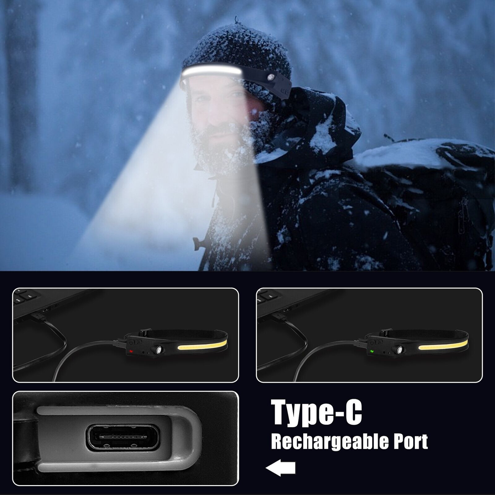 2X Waterproof COB Headlamp Night Buddy LED Sensor 230° Head Torch Headlight Lamp