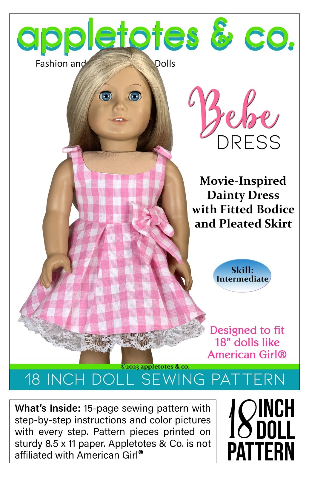 18 Inch Doll Clothes Pattern | Bebe Dress | Fits 18" Dolls such as American Girl