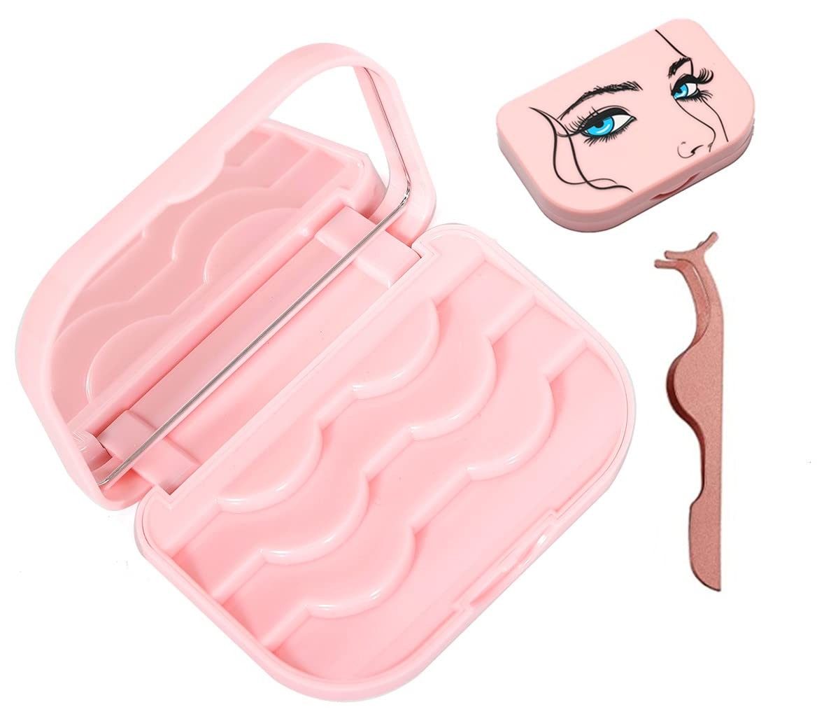 False Eyelash Case Lash Organizer Container 2 Piece Set, Light Pink
