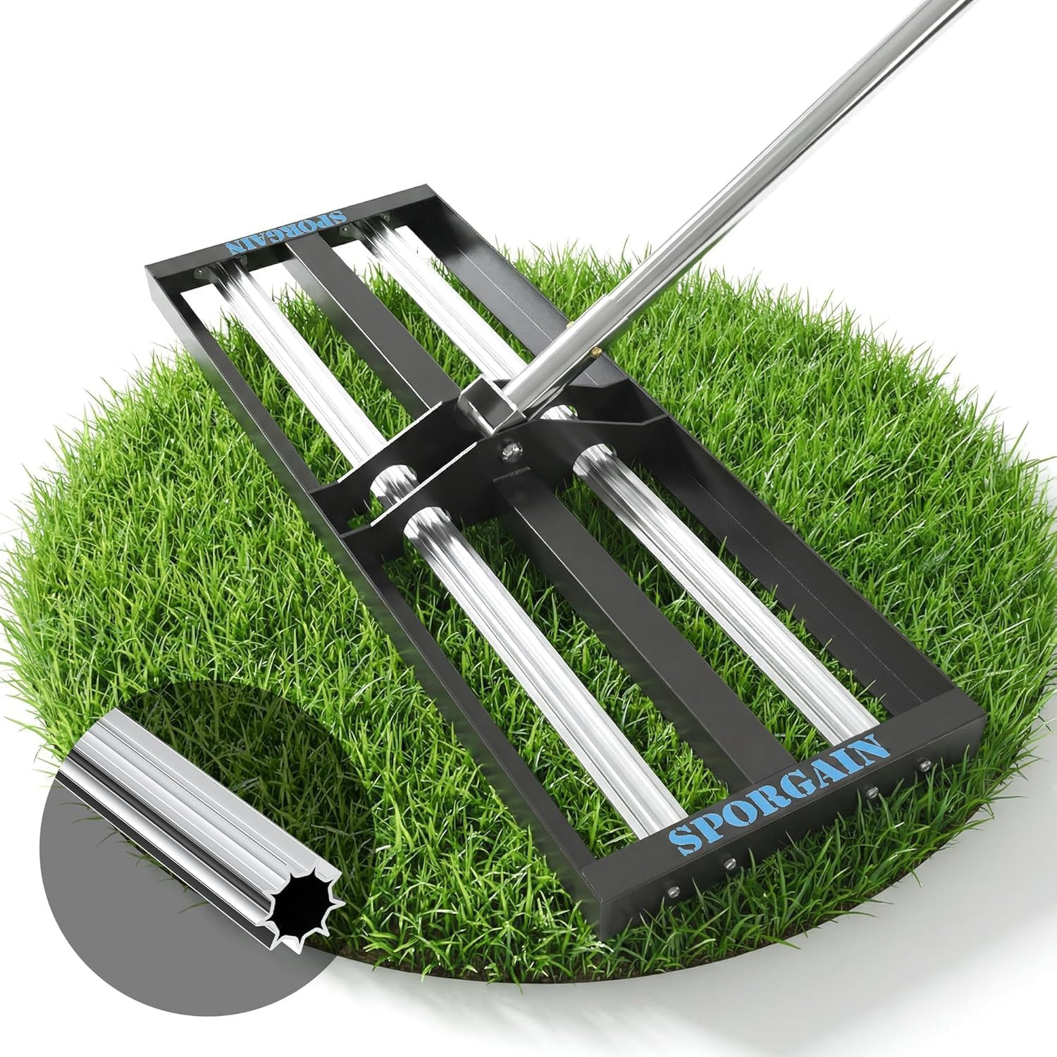 SporGain Lawn Leveling Rake 40"x10", Lawn Leveler with Aluminum Rollers, Yard Le