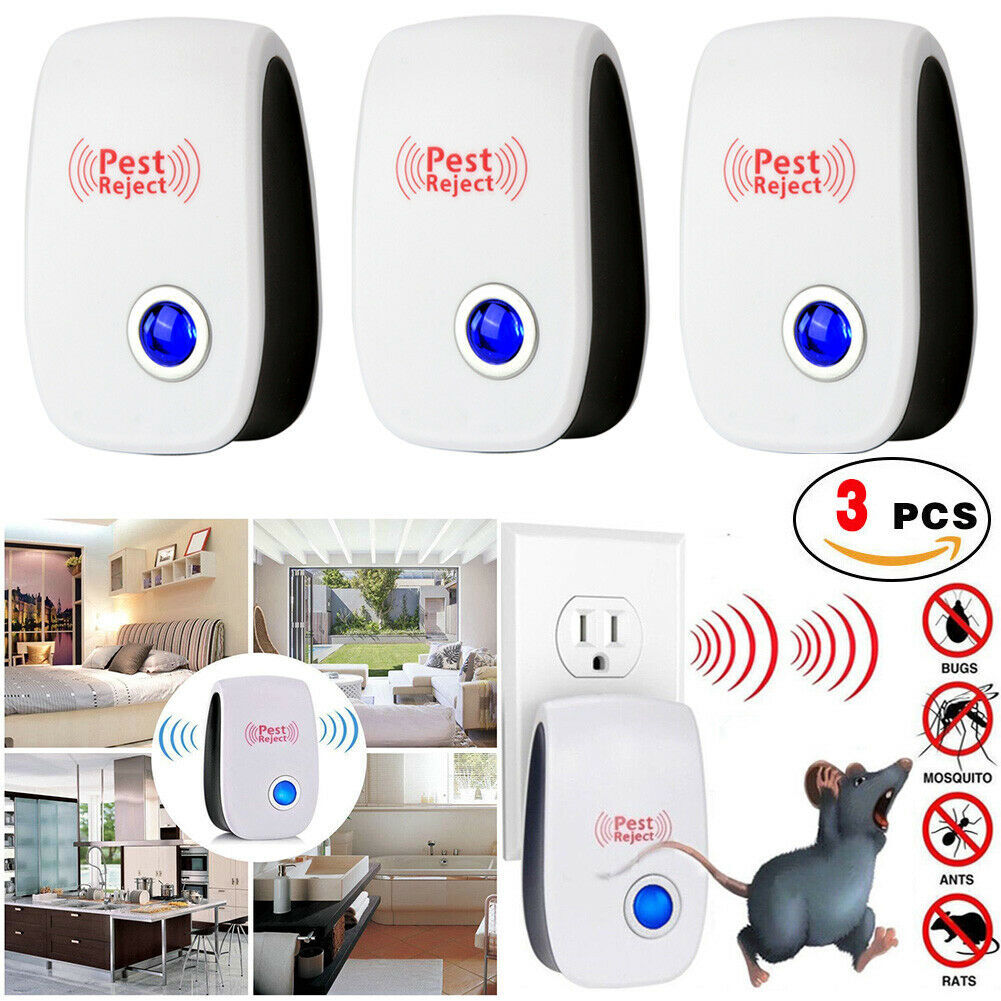 3 x Electronic Pest Reject Control Ultrasonic Repeller Home Bug Rat Spider Roach
