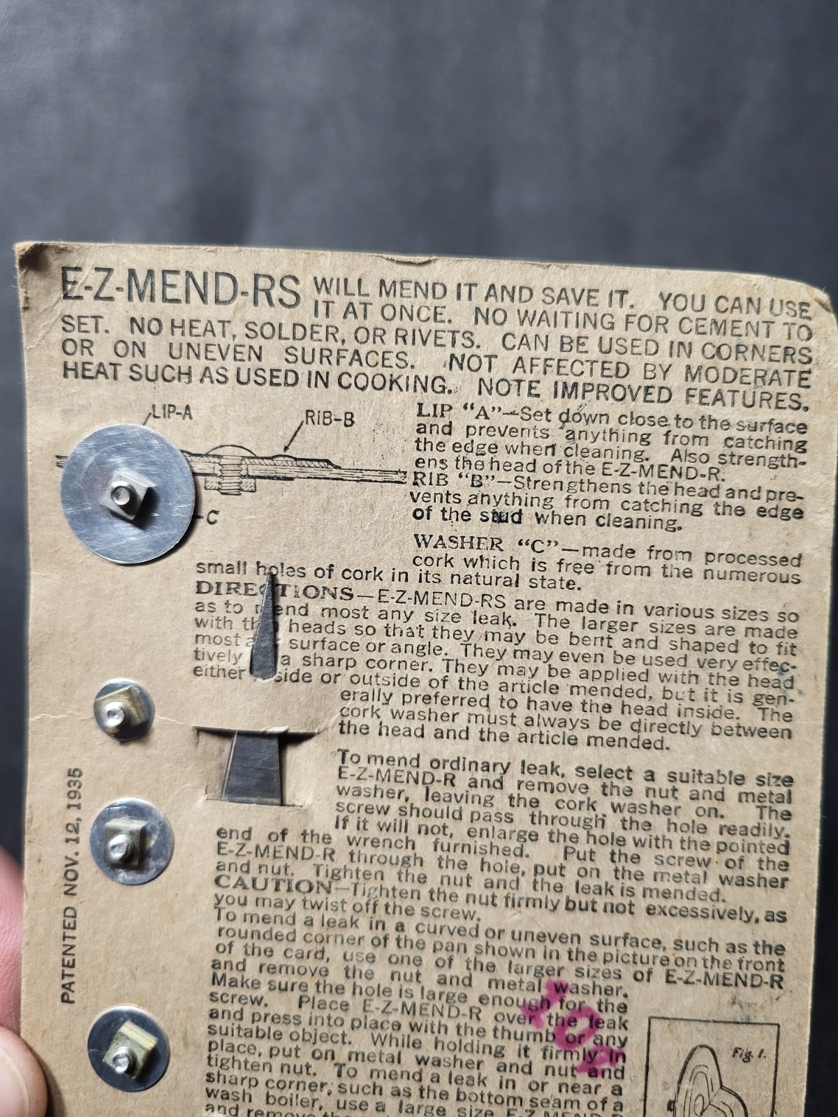 Vintage, Rustless, E-Z- Mend-RS" Mending Patches