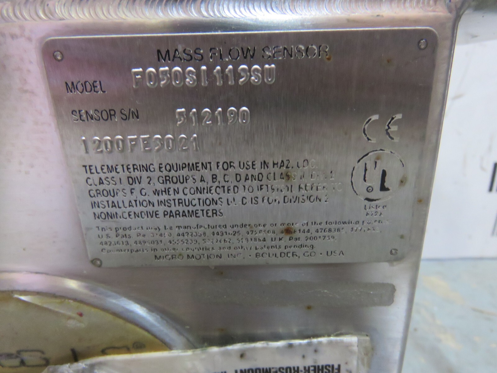 MICRO MOTION MASS FLOW SENSOR F050SI113SU w/ IFT9701I3N3U USED