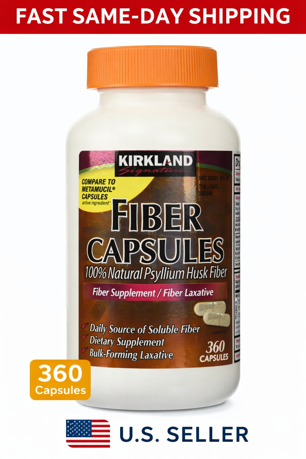Kirkland Signature Fiber Caps 360 Count – 100% Psyllium Husk Fiber Supplement