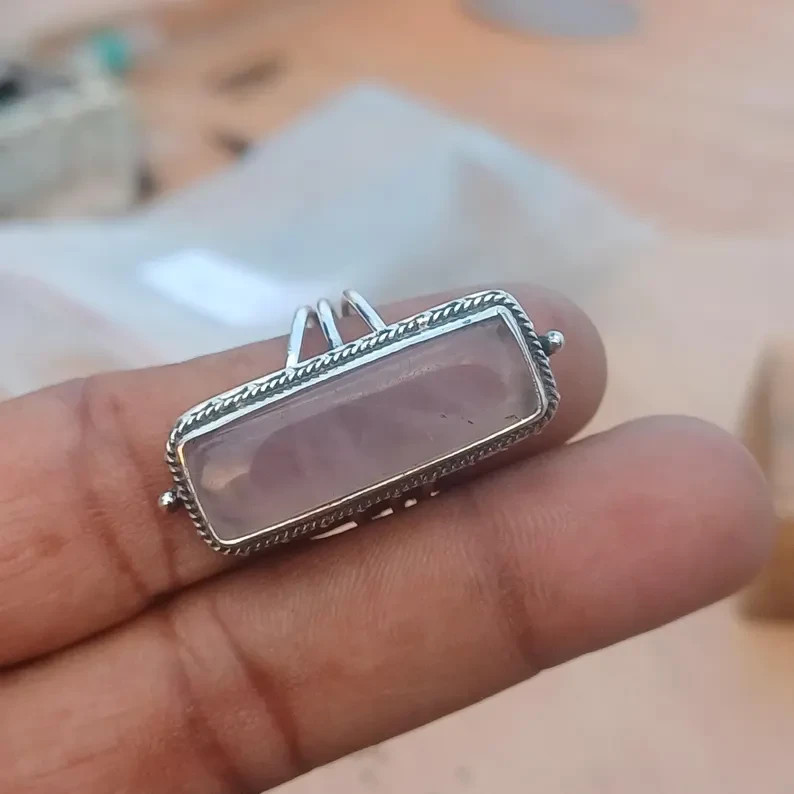 Rose Quartz 925 Sterling Silver Band& Statement Ring Handmade Ring All Size