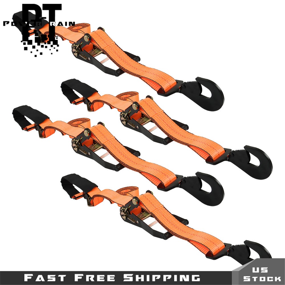 4 Pack 2 Inch  x114 Inch  Tie Down Combo Strap with Snap Hook Ratchet