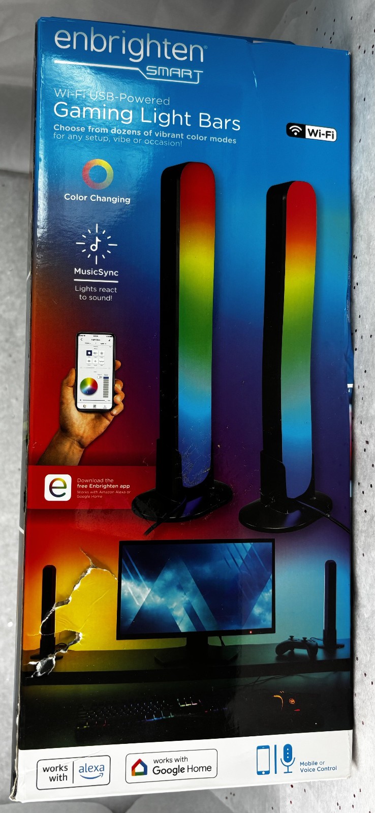 Enbrighten Vibe Wi-Fi Spectrum RGBIC Gaming Light Bar with Music Sync and Color