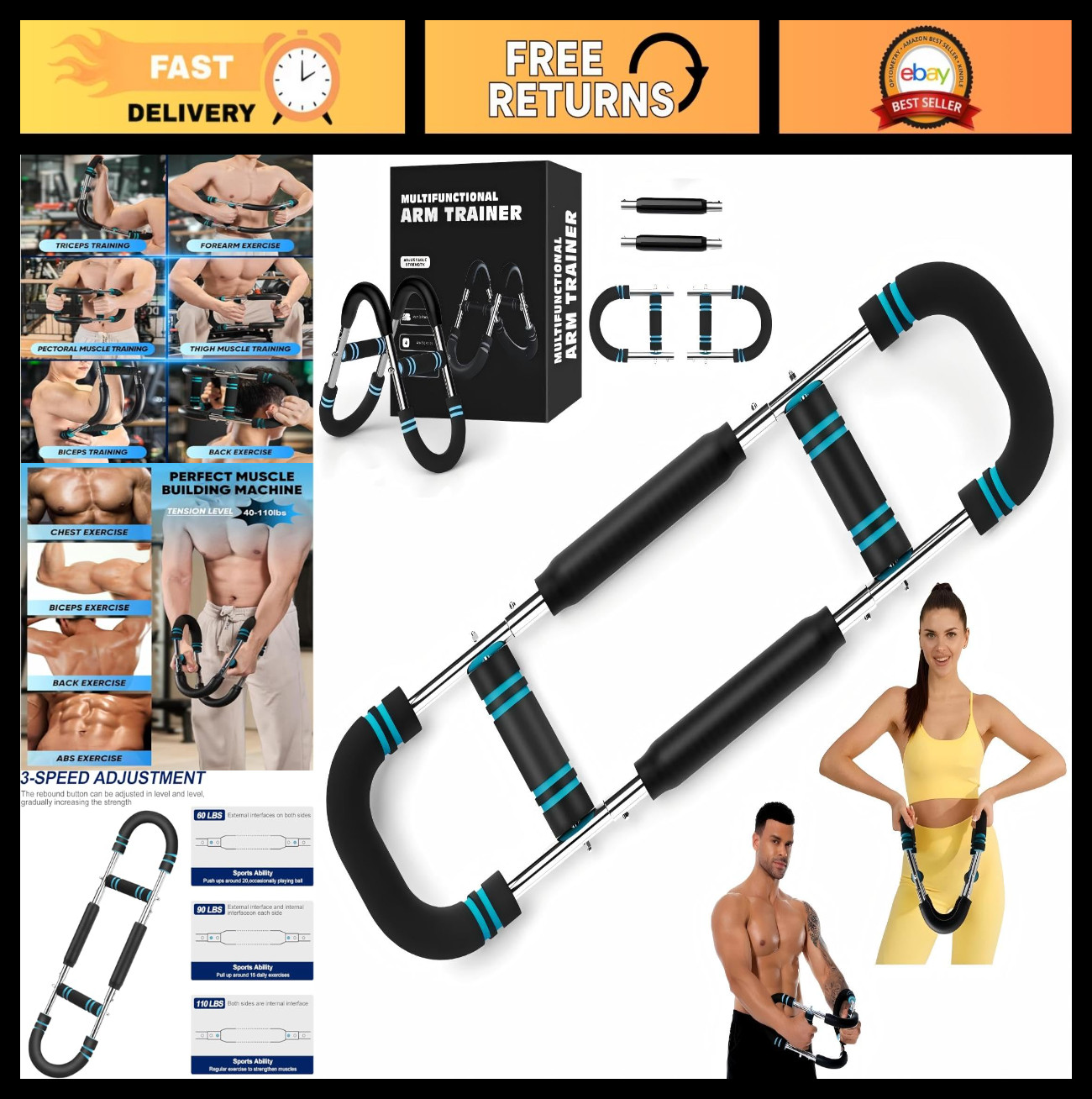 Adjustable Arm Trainer 40-100lb - Portable Forearm Strengthener for Home Fitness