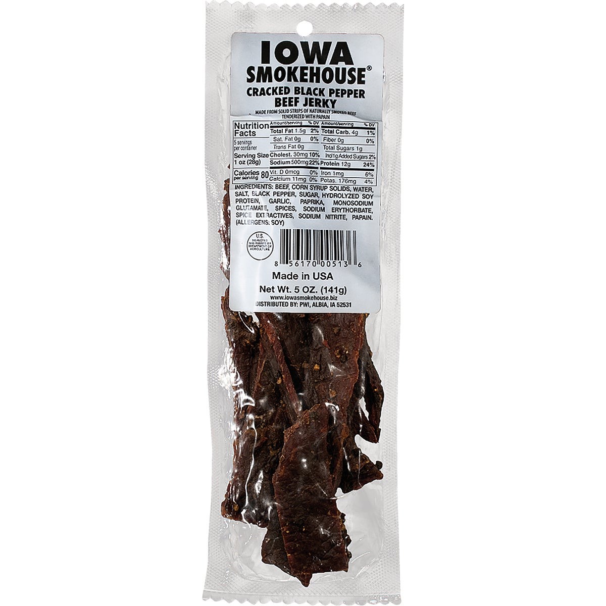 Iowa Smokehouse 5 Oz. Cracked Black Pepper Beef Jerky is-5jp Pack of 12 Iowa