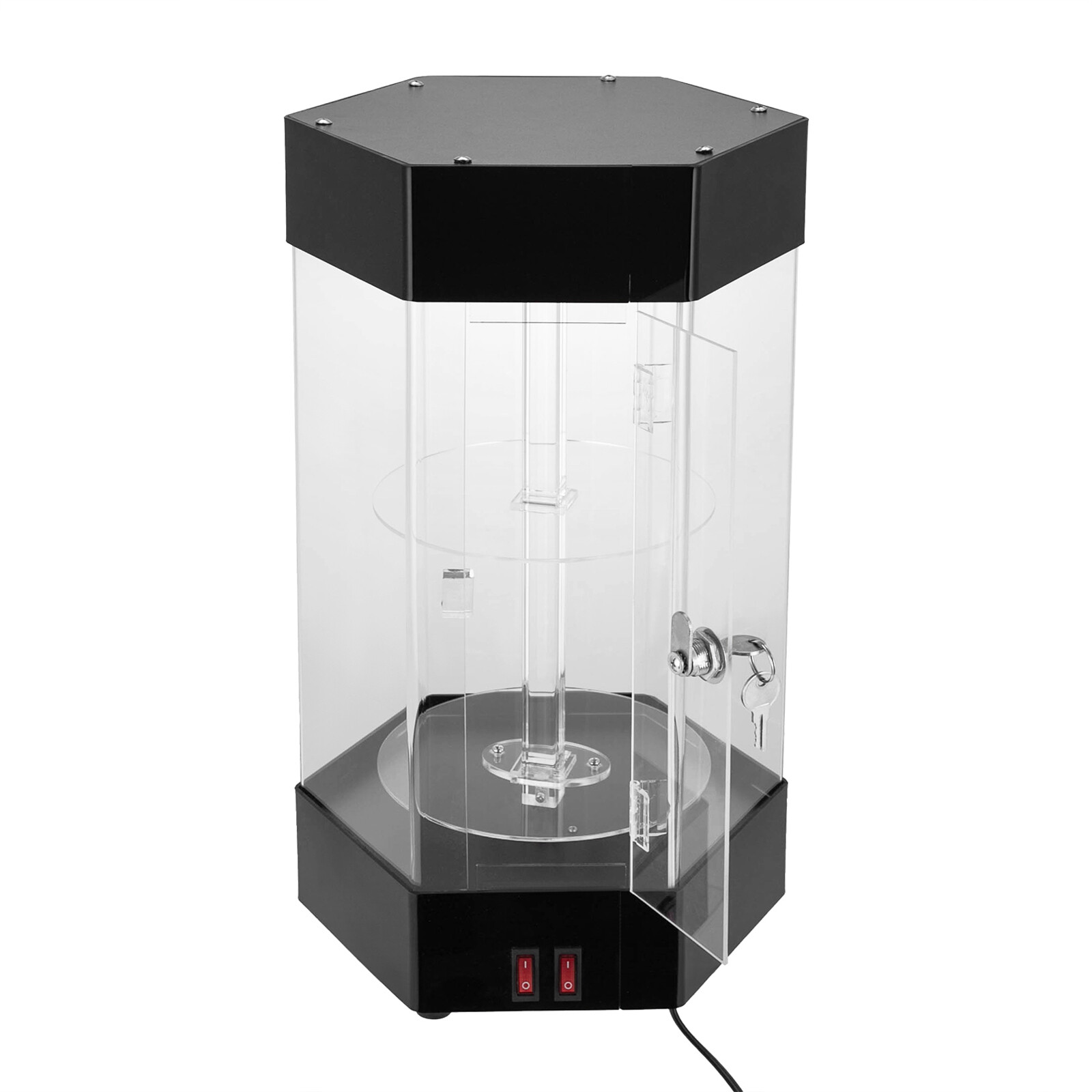 Hexagonal Display Case Electric Rotating Clear Display Case W/ 2 LED Lighting US