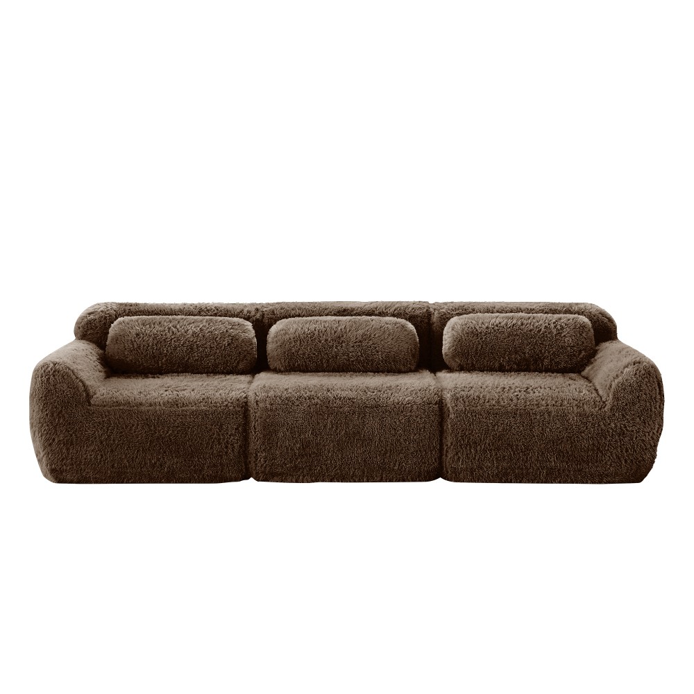 114'' Plush Modular Sectional Sofa w/Ottoman & Pillows - Chocolate