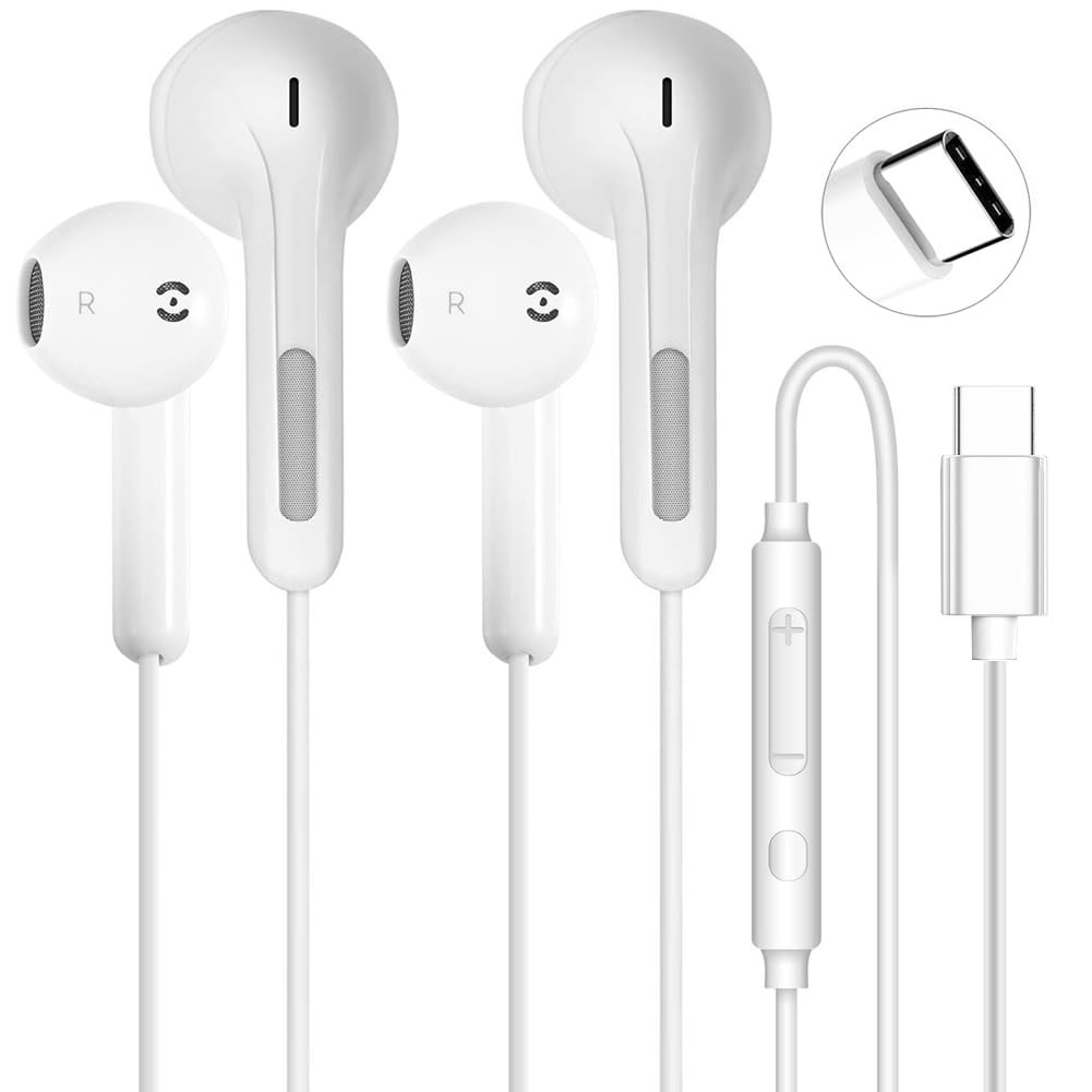 2 Pack USB C Headphones for iPhone 16 15 Pro Max Plus 2 Pack(White), White