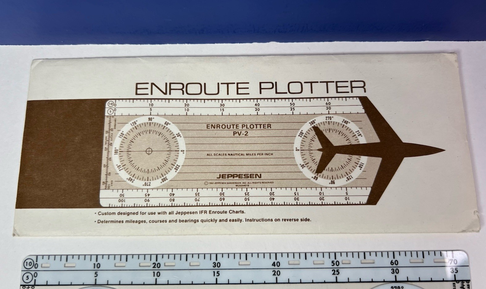 Vintage Enroute Plotter PV-2 Jeppesen 1982 w/ Instruction Envelope USA