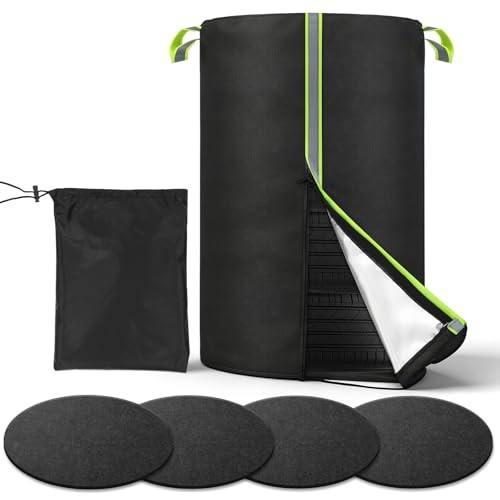 Tire Cover for Storage, 420D Oxford Waterproof Ø33.46in x H47.24in+4 Felt Pads