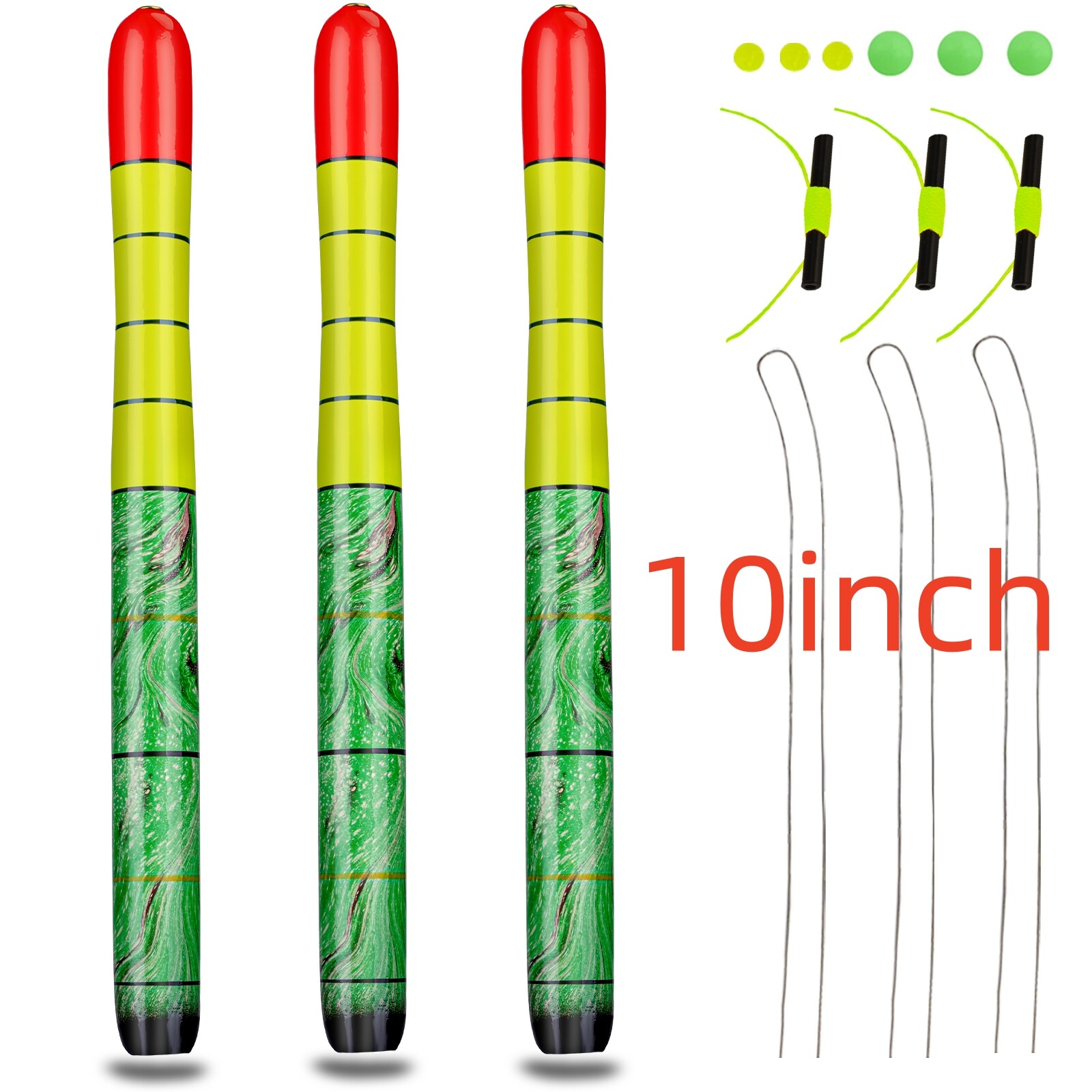 10inch 3pcs High Visibility Wood Pole Fishing Float Green&yellow Color Fishing