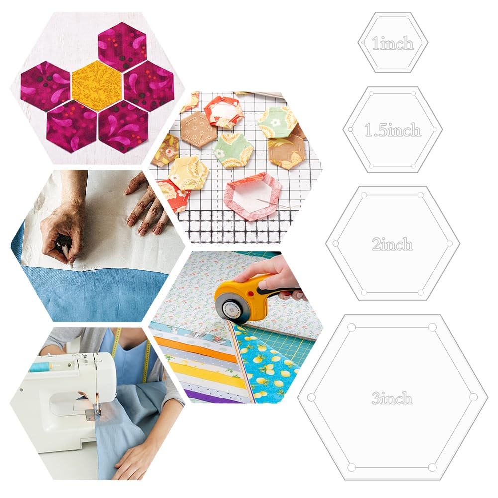 Hexagon Quilting Template Set 6 Sizes 1-5" Clear Acrylic Patchwork Ruler