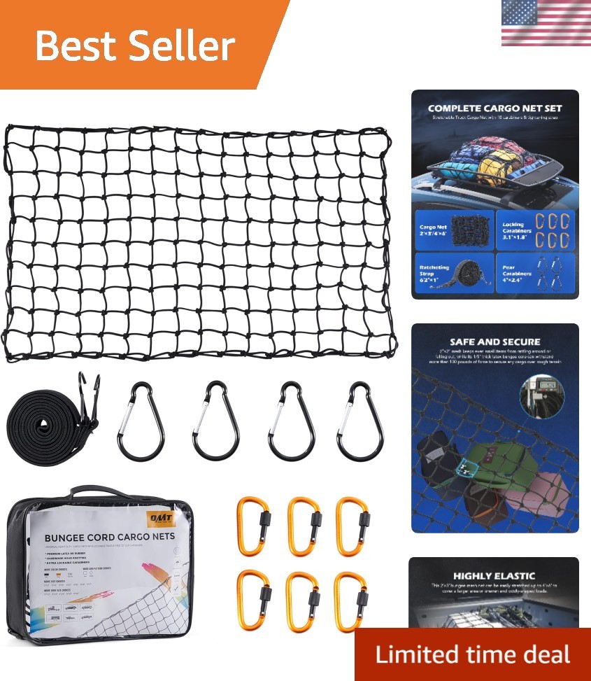 2'x3' Heavy-Duty Cargo Net for Trucks - Extends to 4x6 Ft with 440 lbs Capacity