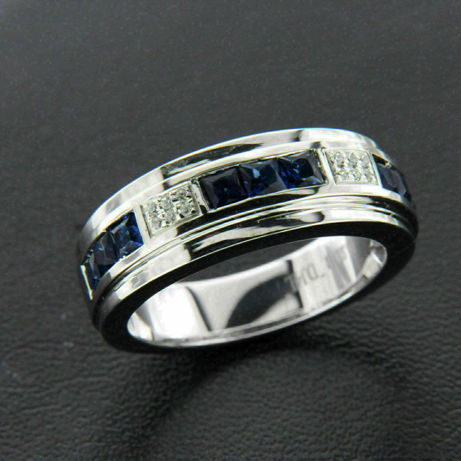 Princess 2.50Ct Simulated Blue Sapphire White Gold Finish Wedding Band Size 9.5