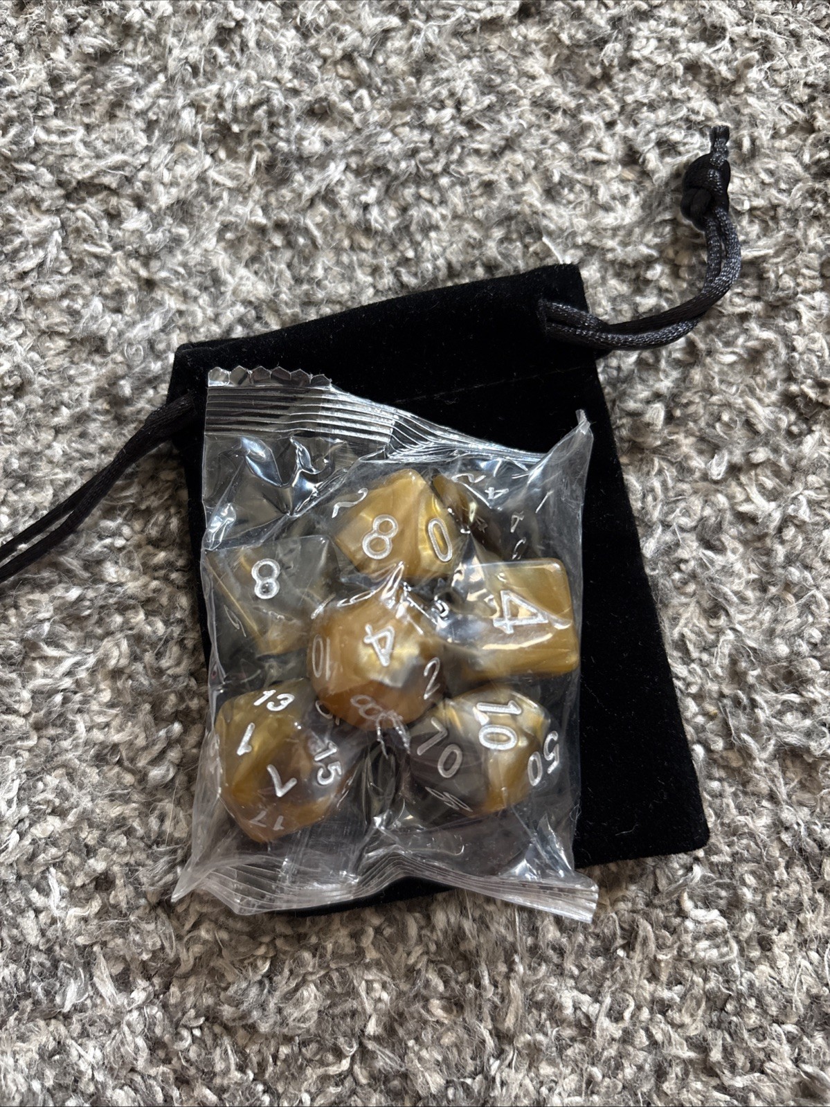 7 Caramel Marbled W/white Numbers Dice Set Polyhedral DND RPG Board Table Games