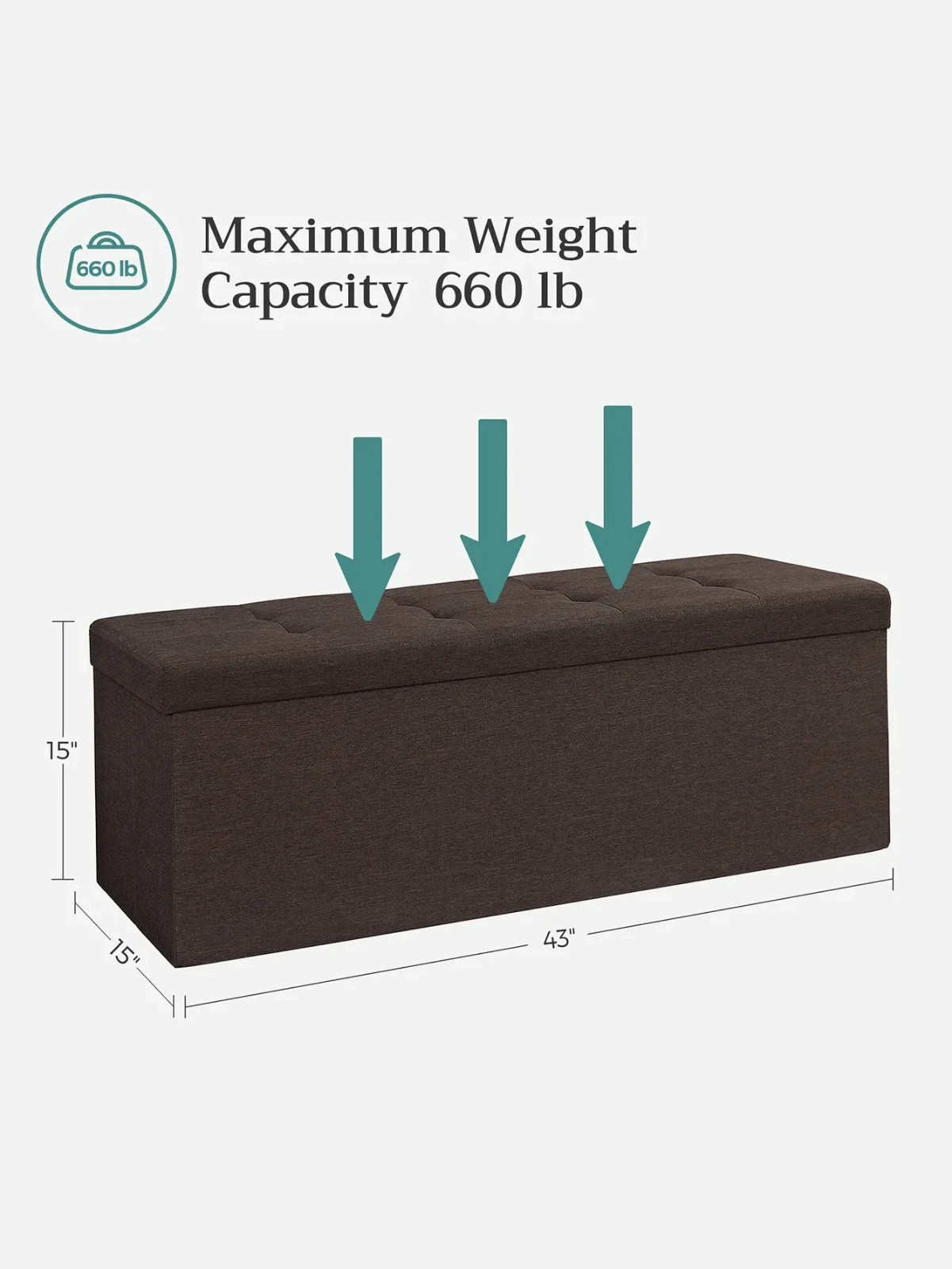 43 Inches Folding Storage Ottoman Bench With Storage FootStool For Bedroom Brown