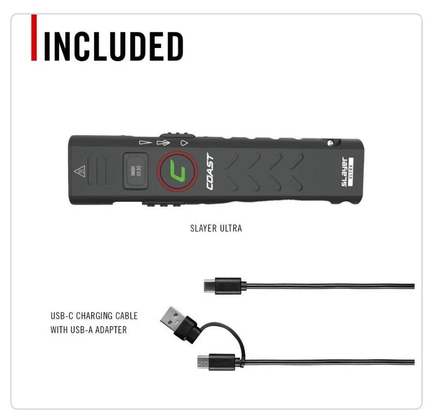 COAST Slayer 2000 Lumens USB-C Rechargeable Flat EDC Flashlight Magnet Tactical