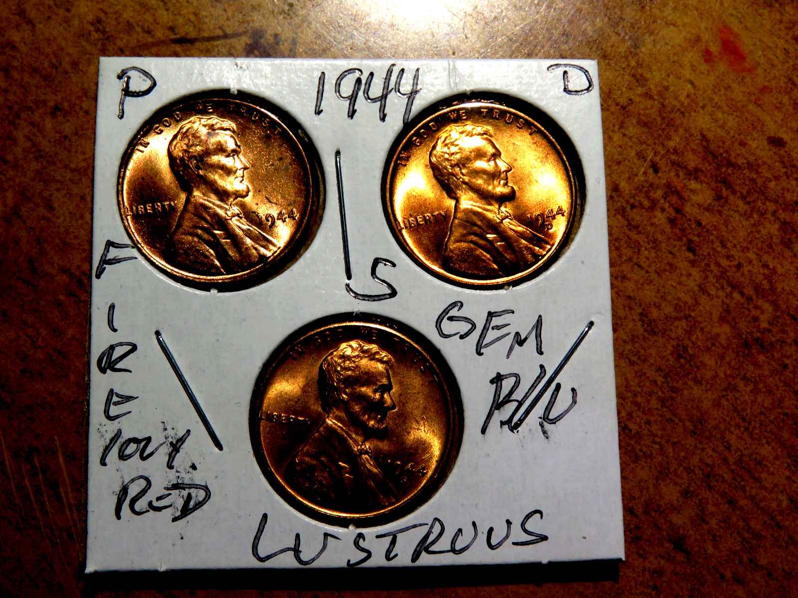 Lustrous RED Cartwheel Gem+ Brilliant Unc. 1944PDS Lincoln Penny Year Set L1