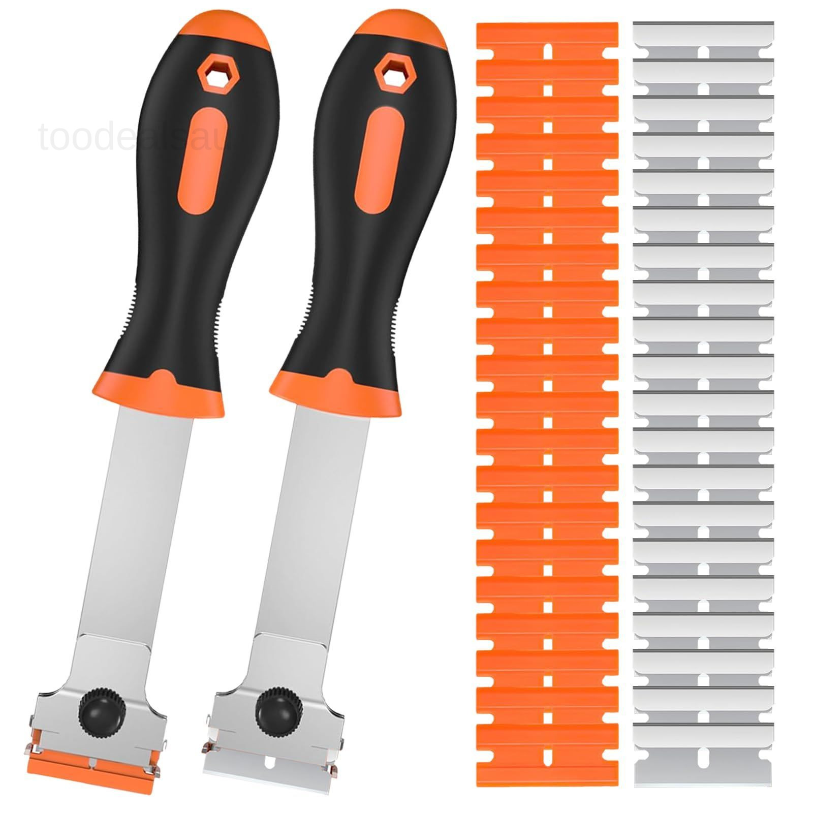 2 Pack Razor Blade Scraper Tool with 20 Metal & 20 2Pack+40Pcs, Orange