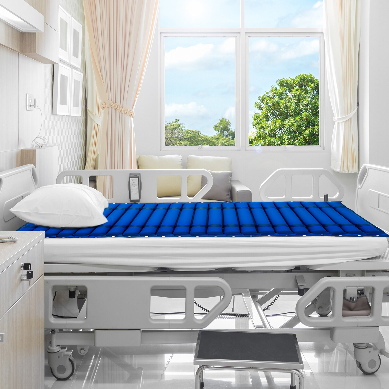 Alternating Pressure Air Mattress With Pump For Hospital Bed, Blue